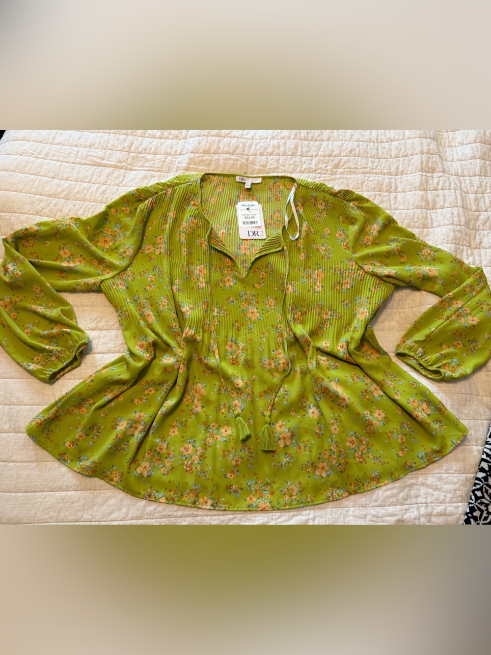 DR2 Green Floral Pintuck Blouse